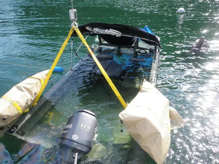 Small boat recovery using lift bags