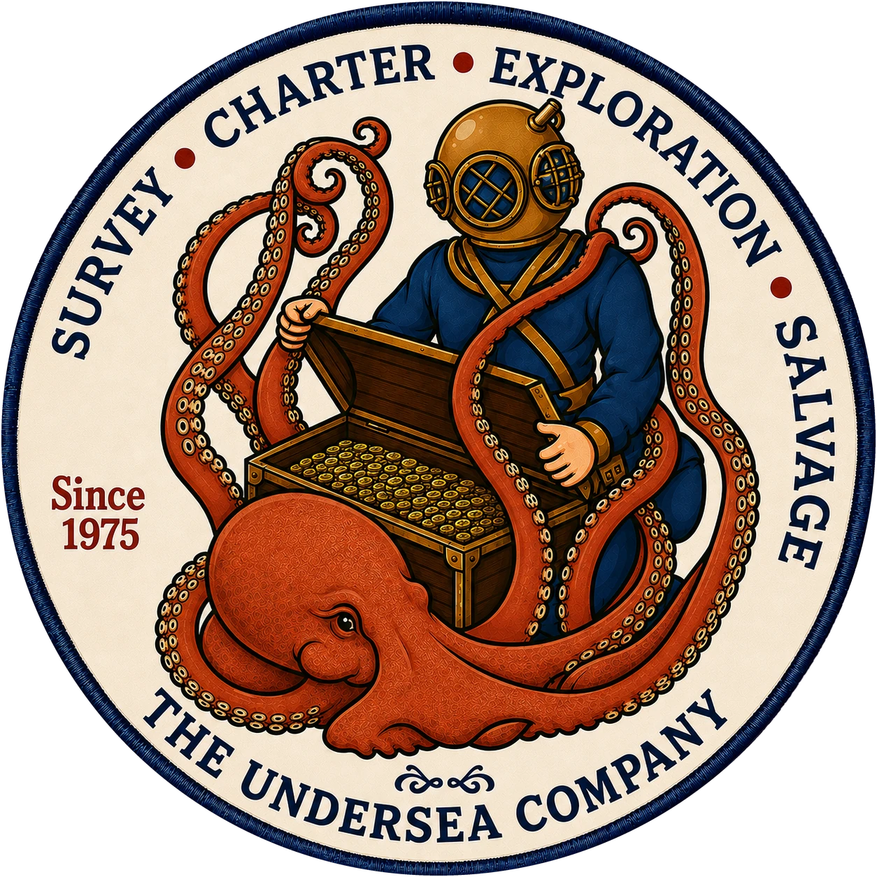 The Undersea Company emblem with a vintage diver, treasure chest, and octopus
